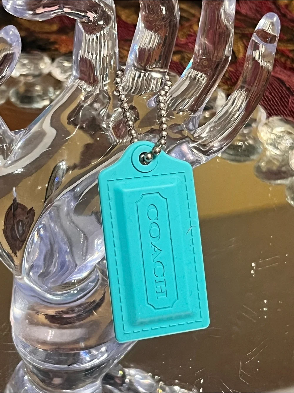 Coach Teal Silicone Luggage Tag with Ball Chain
